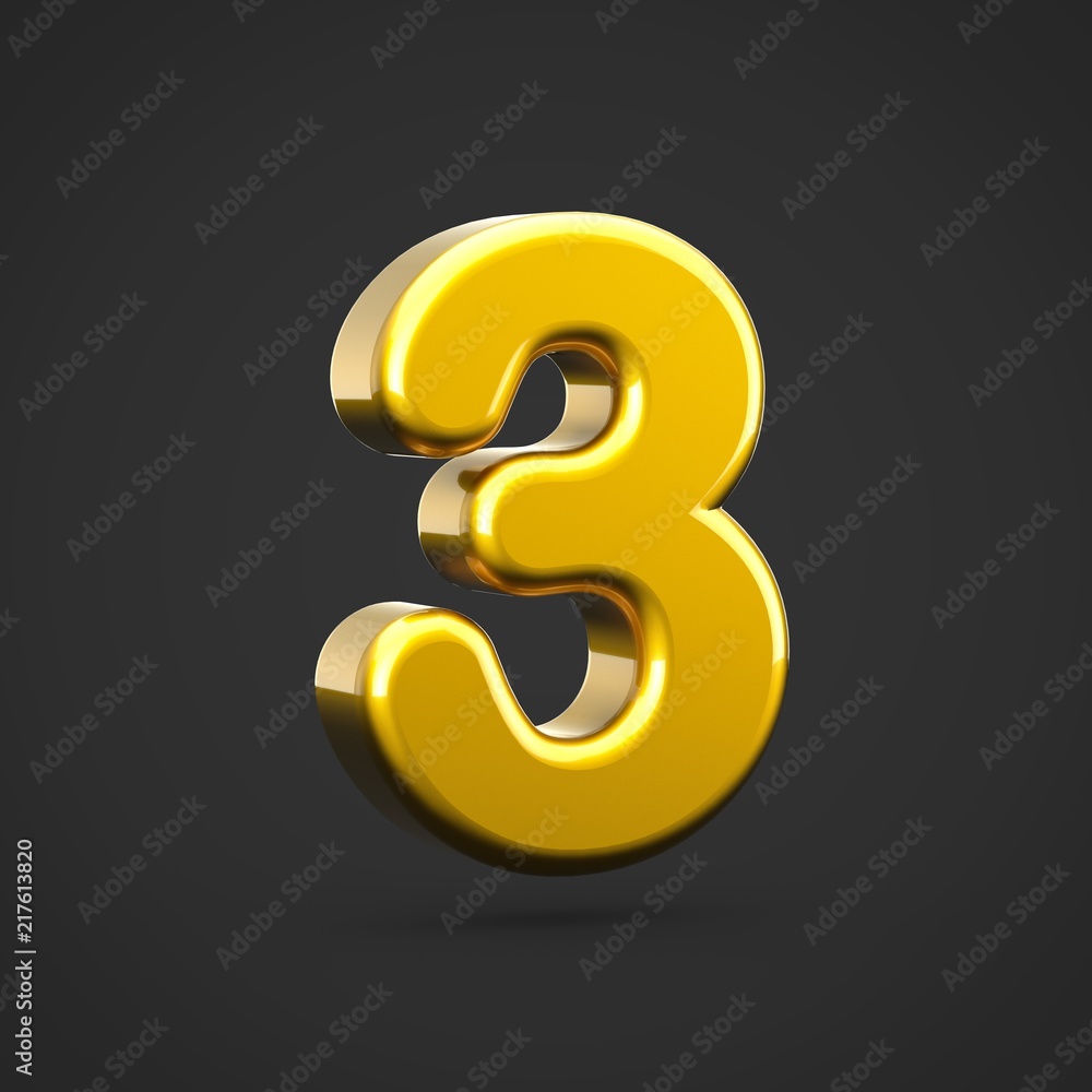 3D Golden number 3 isolated on black background. 3D Golden number 3 isolated on black background.