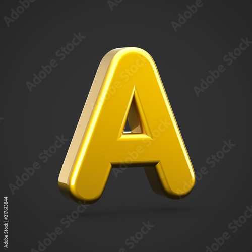 Golden letter A uppercase isolated on black background.