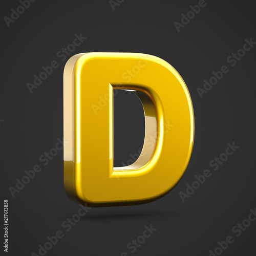 Golden letter D uppercase isolated on black background.