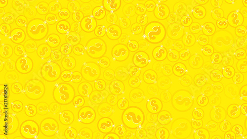 Texture seamless pattern with beautiful festive bright colored magical shiny luminous expensive luxury dollar coins with gold money. Vector illustration. The background