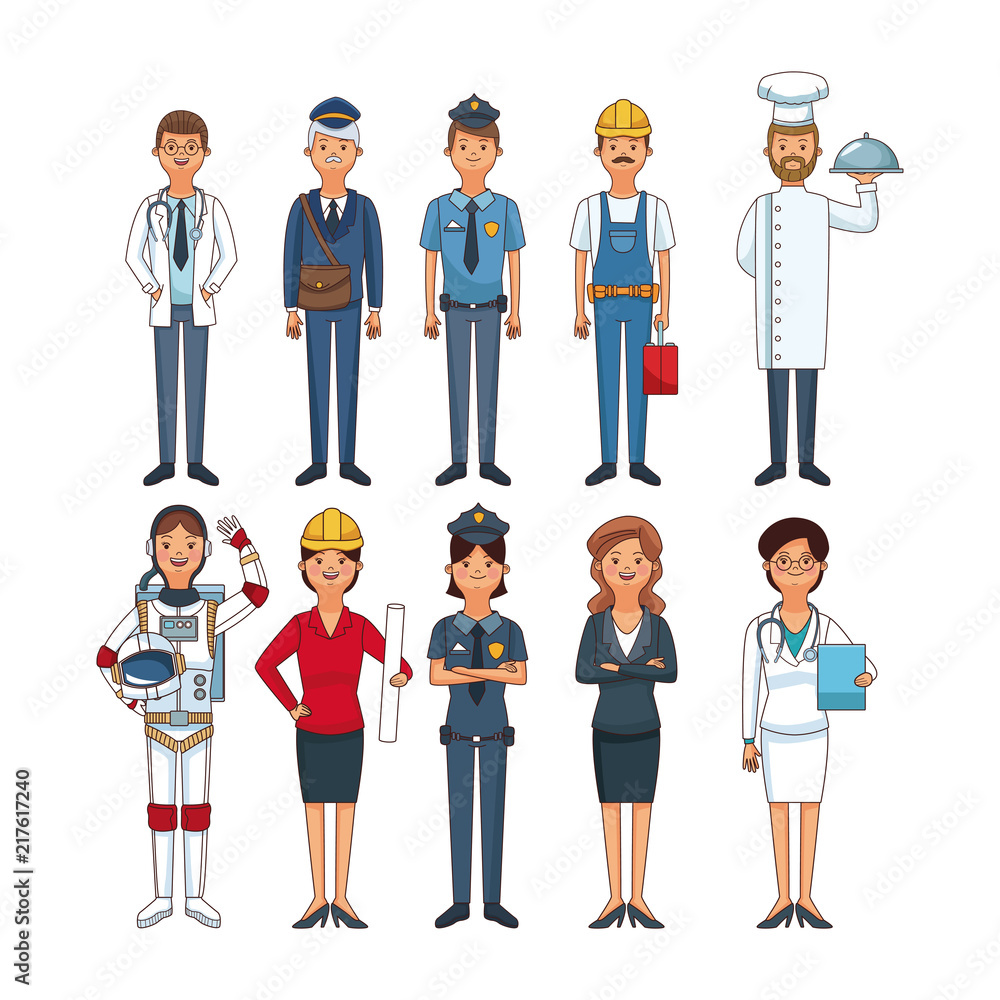 Set of work and people professions cartoons vector illustration graphic design