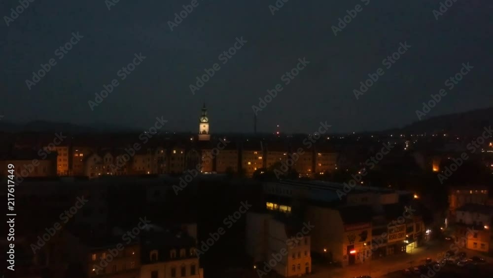 Night city view from drone in Poland Night city view from drone in Poland
