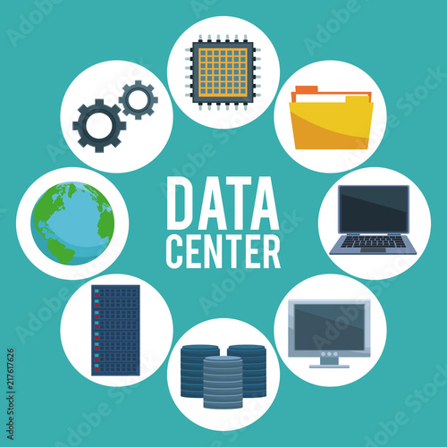 Set of data center round icons vector illustration graphic design