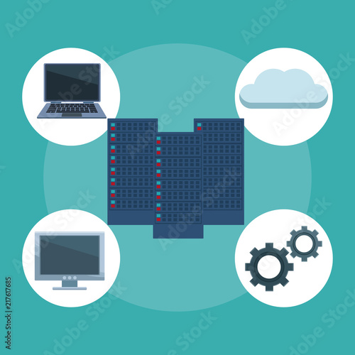 Set of data center round icons vector illustration graphic design