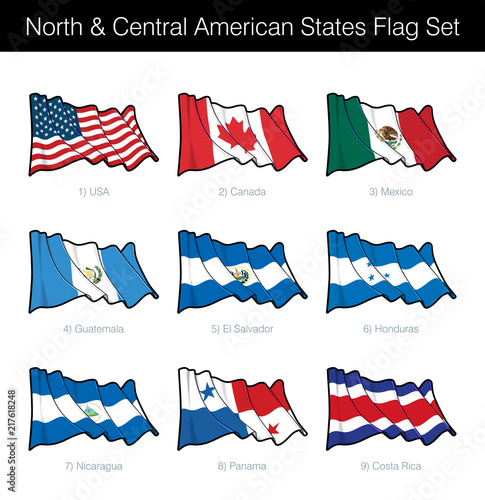 North and Central American States Waving Flag Set