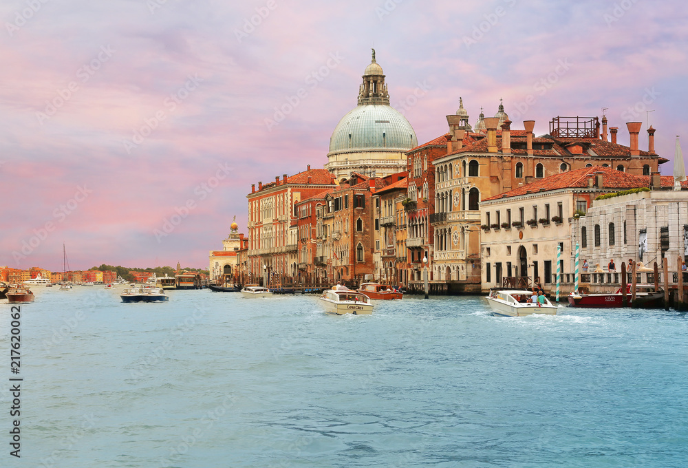 Venice, Italy - view across grand canal during sunset