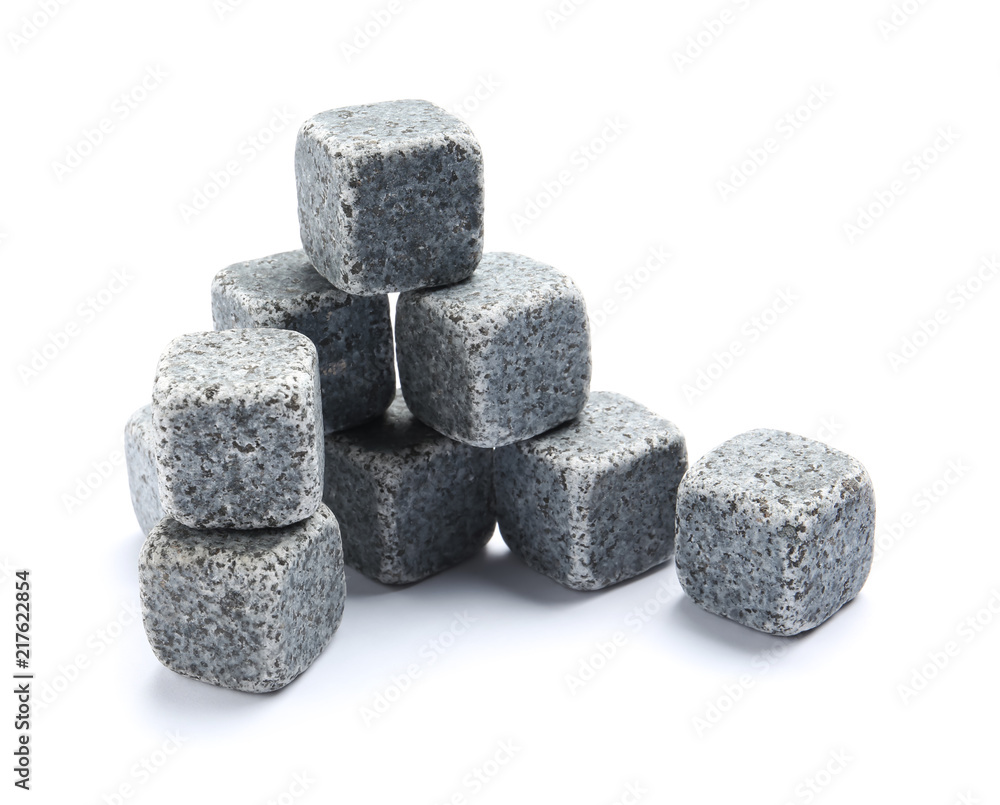 Classic grey whiskey stones on white background Classic grey whiskey stones on white background