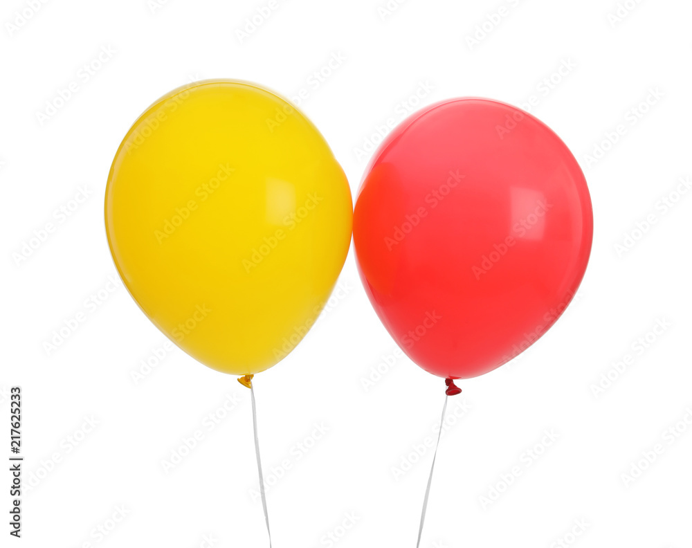 Colorful balloons on white background. Celebration time