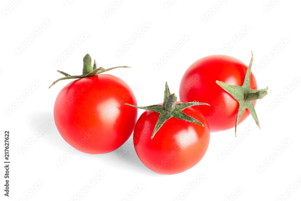 Tasty red cherry tomatoes on white background Tasty red cherry tomatoes on white background