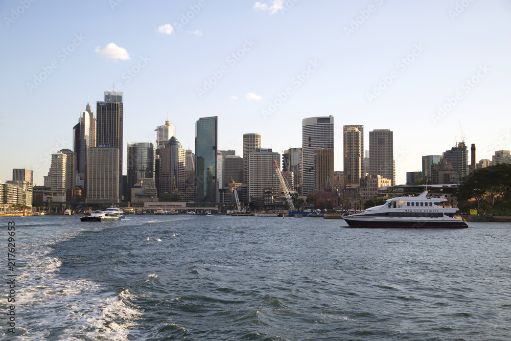 Naklejka premium Boat cruise with building archecture of Sydney, Australia
