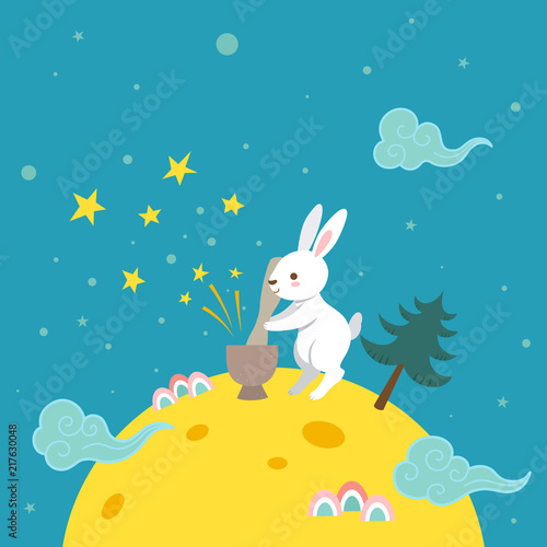 Moon rabbit with Mid autumn festival background
