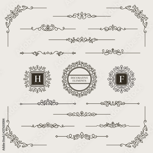Set of Decorative Divider, Monogram, & Frame Element. For any purpose of your designs such us certificate, invitation, print designs, web designs, etc.