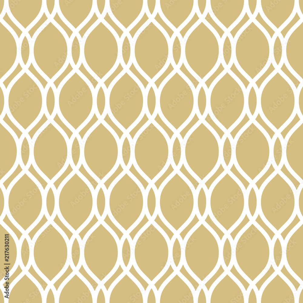 Seamless vector ornament. Modern background. Geometric modern golden and white wavy pattern