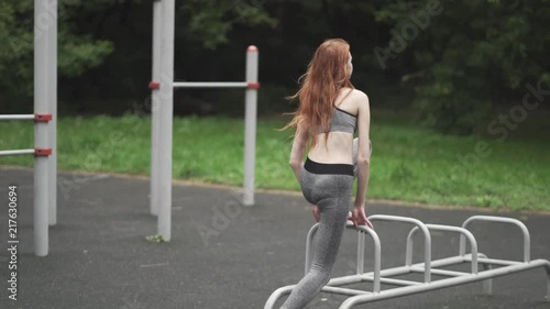 girl is engaged in sports on a sports platform