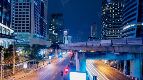4k Time lapse, night traffic and sky train at Chong Nonsi, Bangkok Thailand. 
 photo