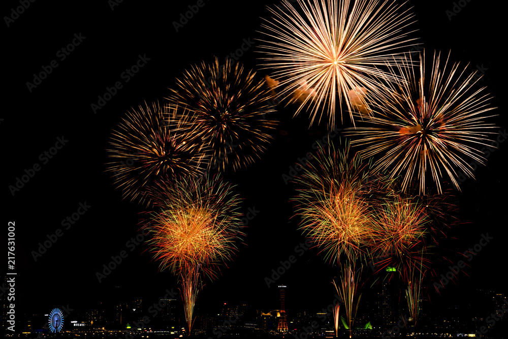Kobe fireworks festival in summer season.