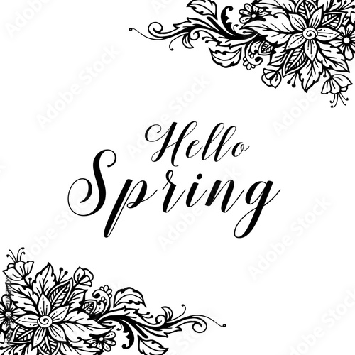 banner with the Hello Spring floral frame vector illustration