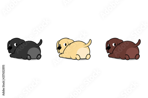 Cute labrador retriever puppy lying down and looking back, vector illustration
