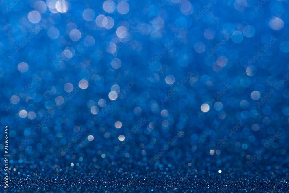 Abstract blue sparkling glitter wall and floor perspective background studio with blur bokeh.luxury holiday backdrop mock up for display of product.holiday festive greeting card.