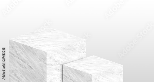 Product display stand made from white glossy marble in two step with copy space for display of content design or replace your background Banner for advertise product on website 3d rendering.