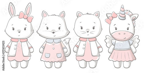 Kitty, bunny, fox, ponu cute print. Sweet baby