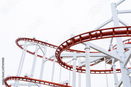 Red rail on roller coaster.