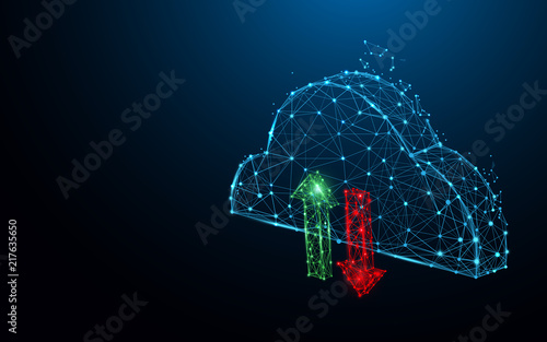 Cloud data storage icon form lines, triangles and particle style design. Illustration vector