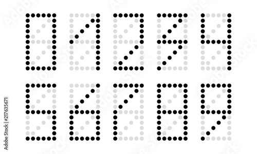 dotted matrix number set, vector illustration