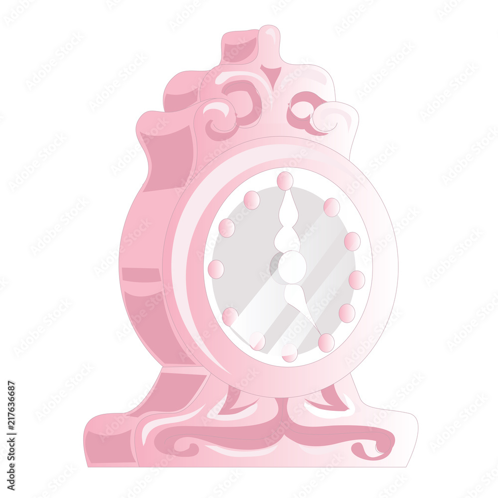 Old pink antique clock isolated isolated on white background. Vector illustration for gift card, flyer, certificate or banner, icon, logo, patch, sticker. Old pink antique clock isolated isolated on white background. Vector illustration for gift card, flyer, certificate or banner, icon, logo, patch, sticker.