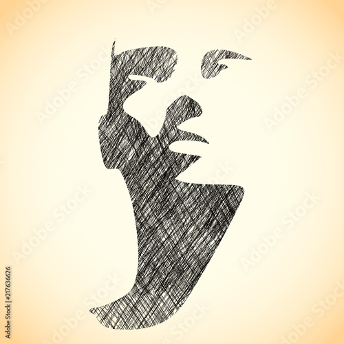 Human head silhouette. Face front view. Elegant silhouette of part of human face. Ink sketch effect