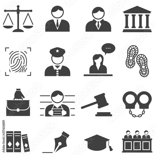 Justice, law, legal icons