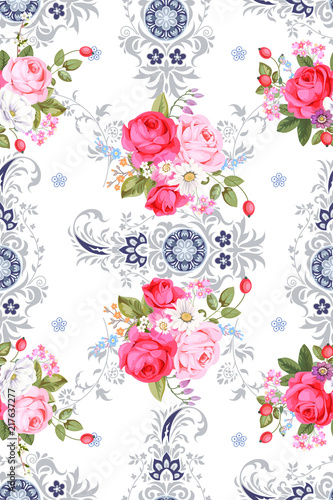 Seamless pattern with indian motives and roses
