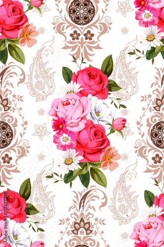 Seamless pattern with indian motives and roses
