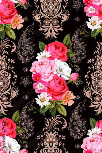 Seamless pattern with indian motives and roses
