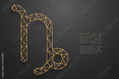 Capricorn Zodiac sign wireframe Polygon golden frame structure, Fortune teller concept design illustration isolated on black gradient background with copy space, vector eps 10
