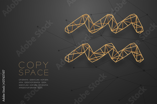 Aquarius Zodiac sign wireframe Polygon golden frame structure, Fortune teller concept design illustration isolated on black gradient background with copy space, vector eps 10