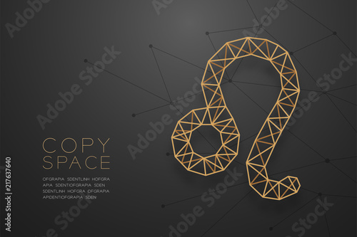 Leo Zodiac sign wireframe Polygon golden frame structure, Fortune teller concept design illustration isolated on black gradient background with copy space, vector eps 10