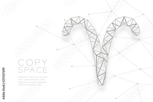 Aries Zodiac sign wireframe Polygon silver frame structure, Fortune teller concept design illustration isolated on white background with copy space, vector eps 10