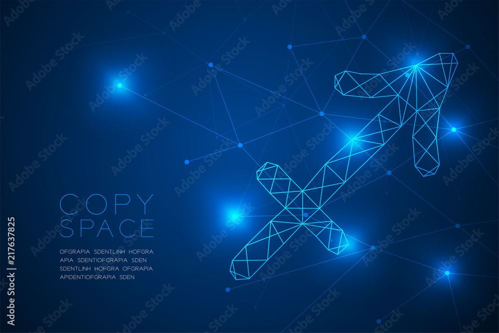Obraz premium Sagittarius Zodiac sign wireframe Polygon frame structure, Fortune teller concept design illustration isolated on blue gradient background with copy space, vector eps 10