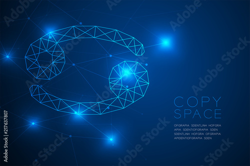 Cancer Zodiac sign wireframe Polygon frame structure, Fortune teller concept design illustration isolated on blue gradient background with copy space, vector eps 10