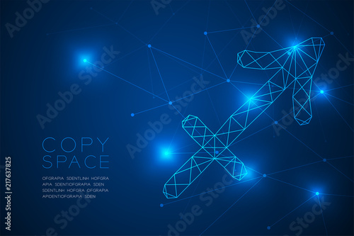Sagittarius Zodiac sign wireframe Polygon frame structure, Fortune teller concept design illustration isolated on blue gradient background with copy space, vector eps 10