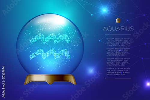 Aquarius Zodiac sign in Magic glass ball, Fortune teller concept design illustration on blue gradient background with copy space, vector eps 10