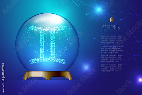 Gemini Zodiac sign in Magic glass ball, Fortune teller concept design illustration on blue gradient background with copy space, vector eps 10