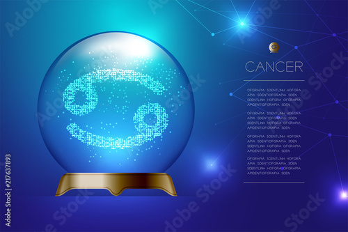 Cancer Zodiac sign in Magic glass ball, Fortune teller concept design illustration on blue gradient background with copy space, vector eps 10