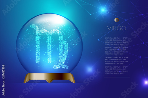 Virgo Zodiac sign in Magic glass ball, Fortune teller concept design illustration on blue gradient background with copy space, vector eps 10