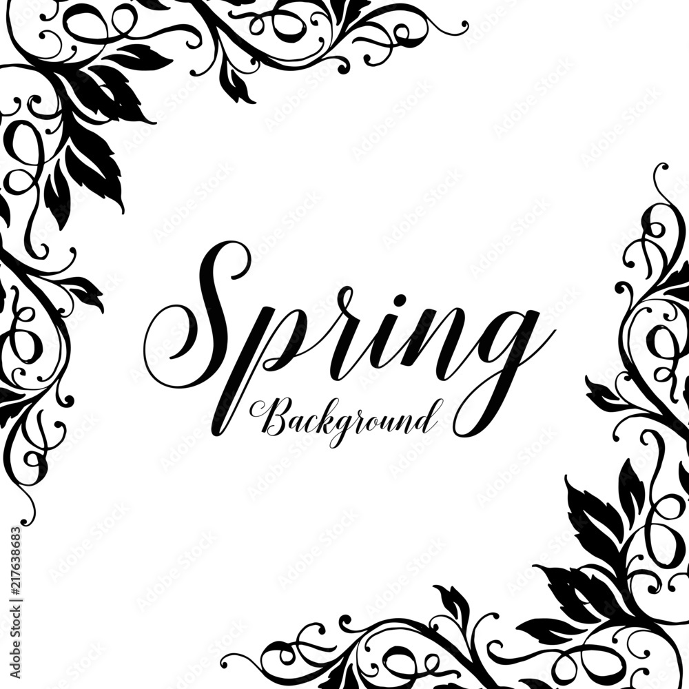 Spring background with floral hand draw vector illustration