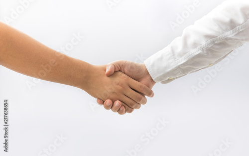 Businessmen handshake on white background.business concepts