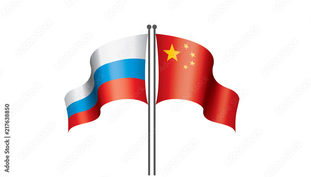 Russia and China flags. Vector illustration on white background Russia and China flags. Vector illustration on white background