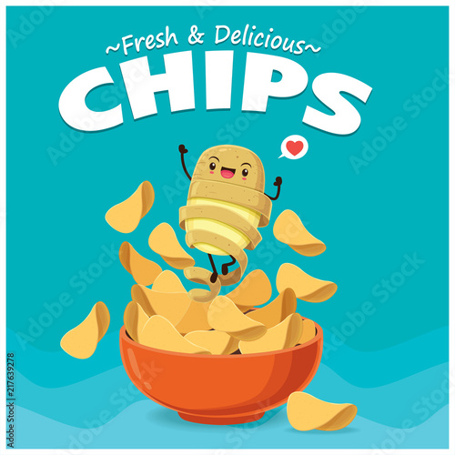 Vintage Summer poster with potato potato & chips character.