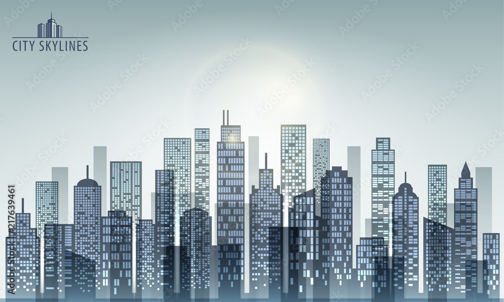 Modern evening city skyline, building silhouette in night time. Modern evening city skyline, building silhouette in night time.